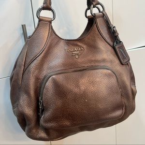 Vintage Prada metallic champagne shoulder bag includes dust bag SZ 10”x14